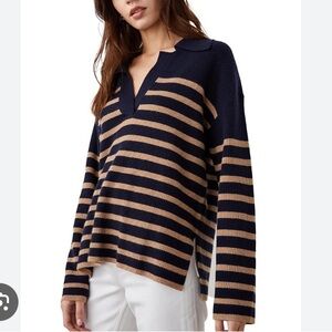 Rails women’s Harris Camel Navy stripe merino wool sweater size Large old money